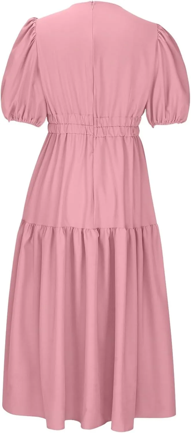 Summer Dresses for Women 2024 Sexy Deep V Neck Maxi Dress Casual Short Sleeve Plus Size Sun Dress Summer Vacation Dress