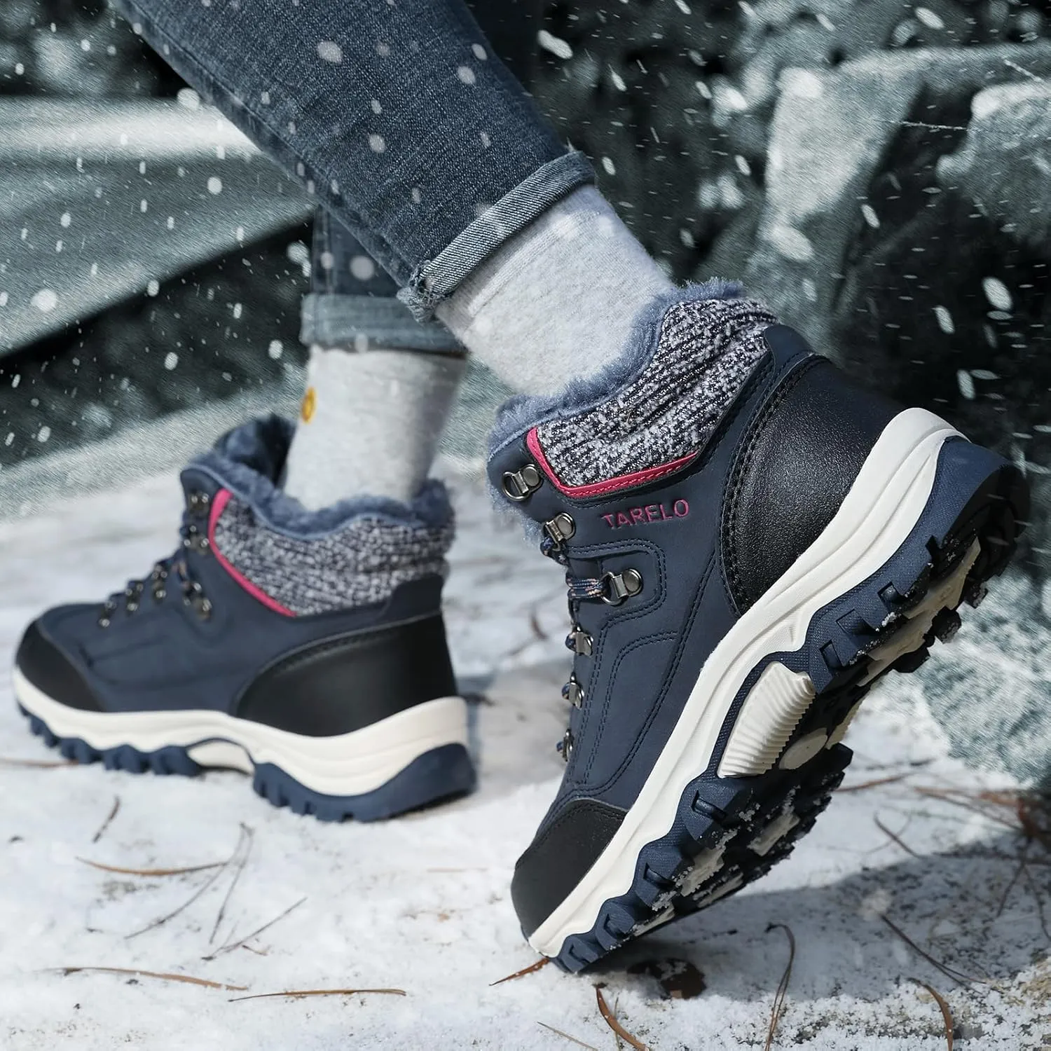 TARELO Womens Snow Boots Waterproof Shoes Winter Warm Fur Lined Non Slip Walking Fashion Hiking Boot