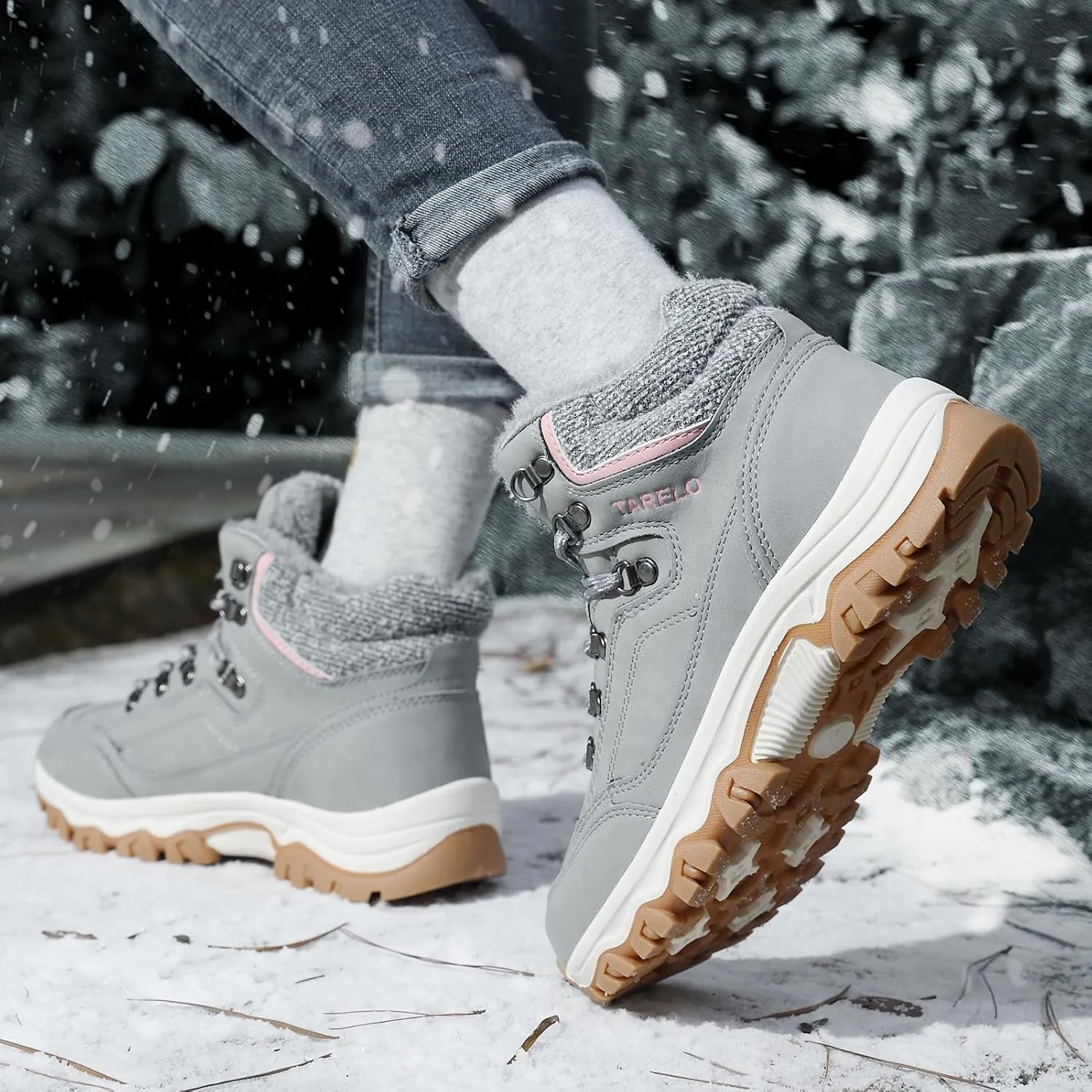 TARELO Womens Snow Boots Waterproof Shoes Winter Warm Fur Lined Non Slip Walking Fashion Hiking Boot