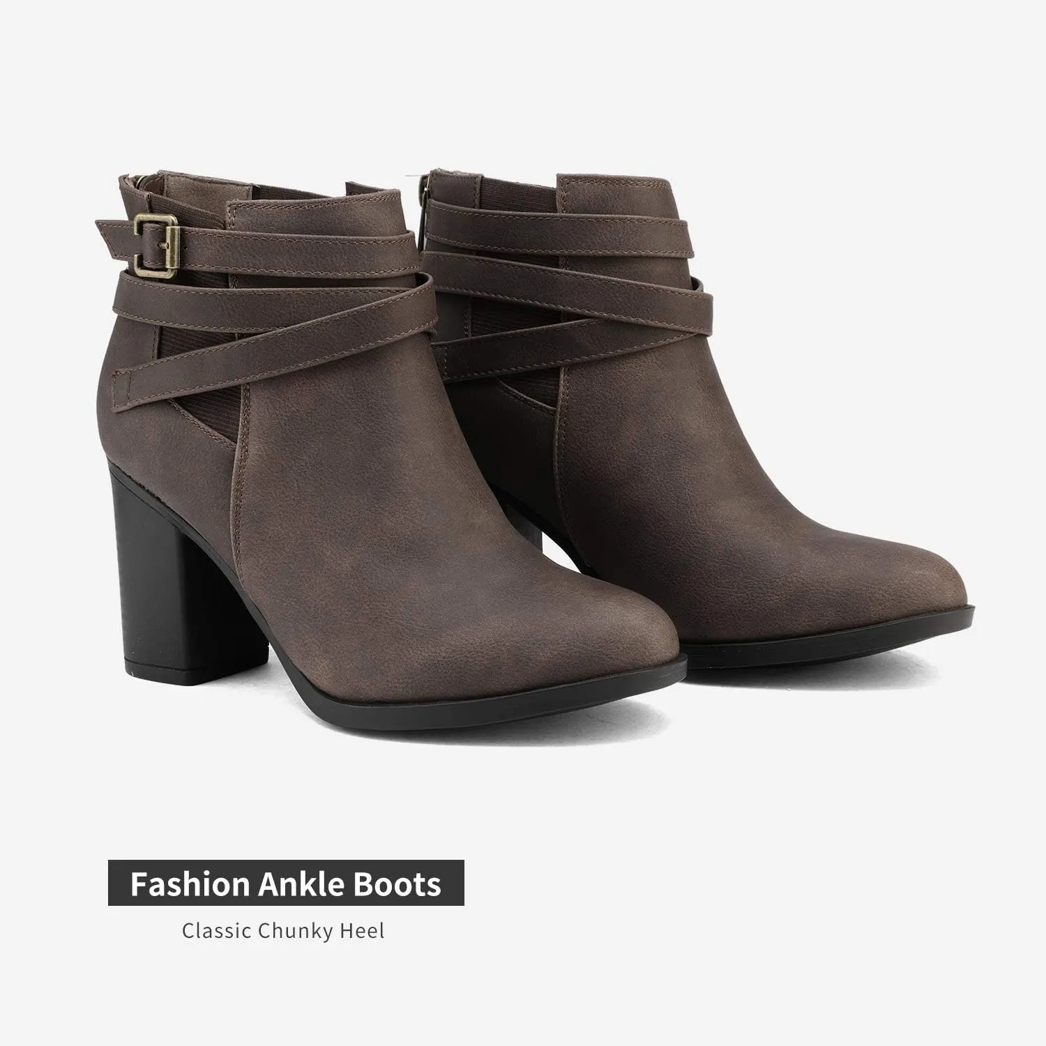 TOETOS Women's Chunky High Heel Ankle Boots Close Toe Fall Heeled Booties Shoes