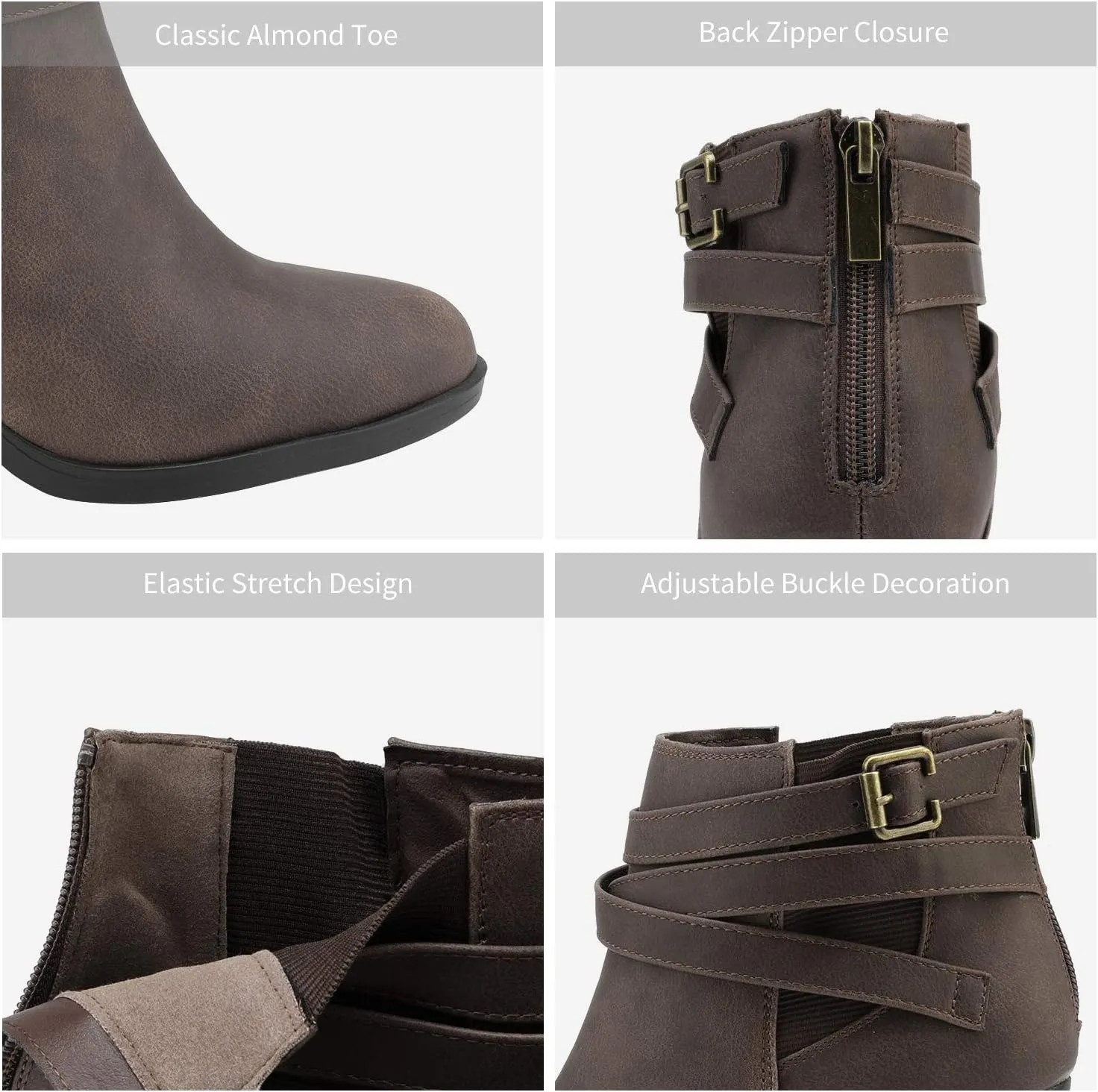 TOETOS Women's Chunky High Heel Ankle Boots Close Toe Fall Heeled Booties Shoes