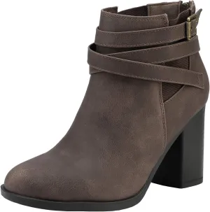 TOETOS Women's Chunky High Heel Ankle Boots Close Toe Fall Heeled Booties Shoes