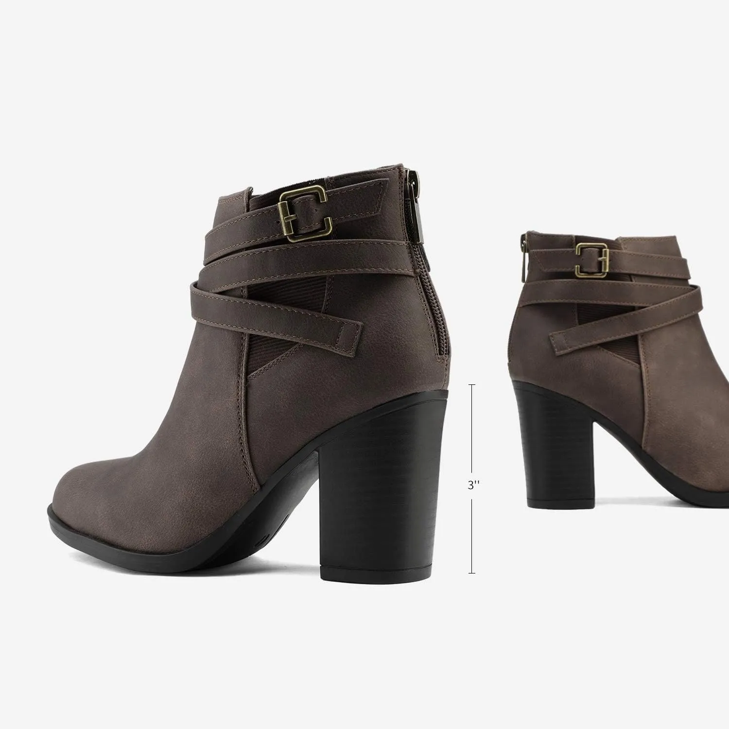 TOETOS Women's Chunky High Heel Ankle Boots Close Toe Fall Heeled Booties Shoes