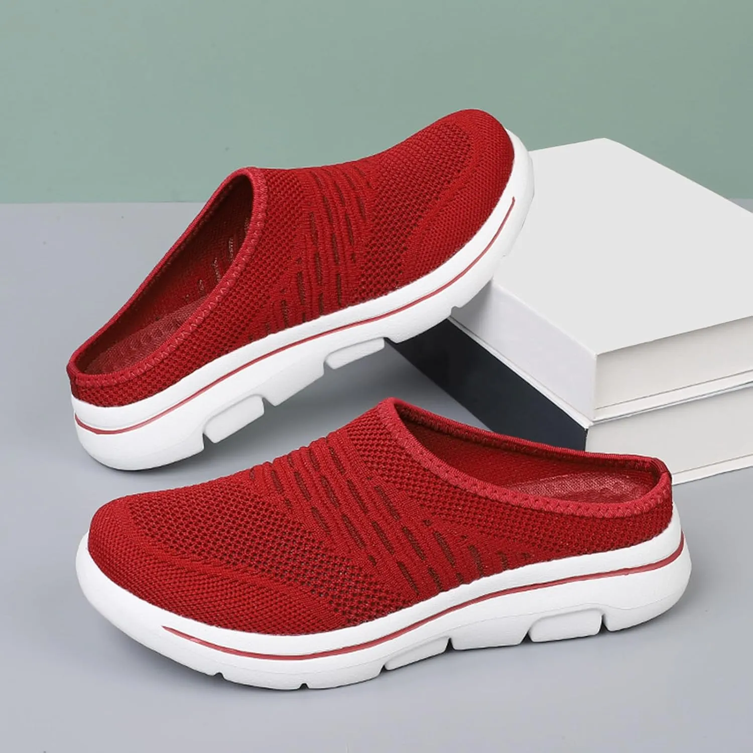 Unsiex Soft Sole Mules Summer Breathable Mesh Hollow Out Closed Toe Open Back Wedge Sandals Lightweight Comfortable Non-Slip Rubber Soles Walking Shoes