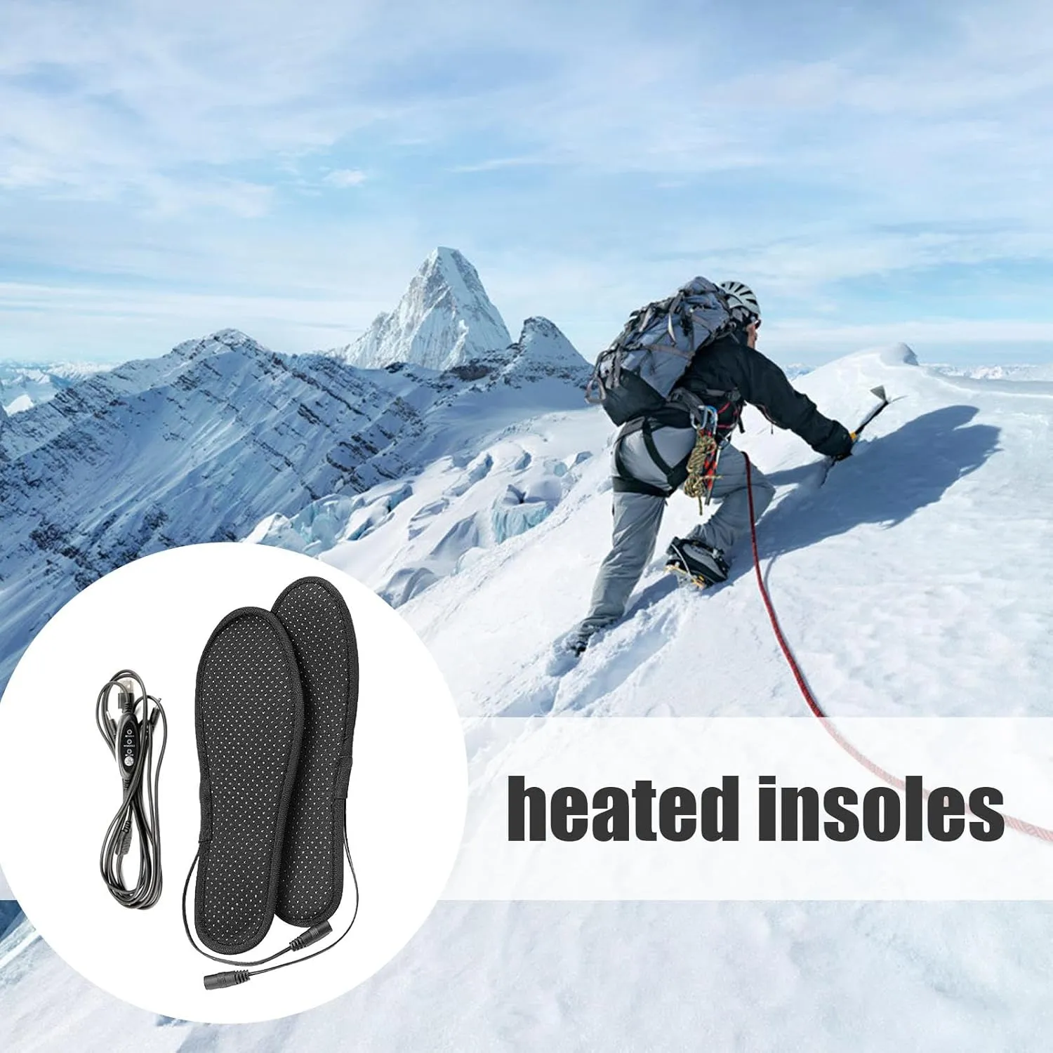 USB Heated Insoles, Rechargeable Electric Foot Warmers, Soft Plush Washable Thermal Insoles for Outdoor Hiking, Skiing, Camping (Comfortable & Adjustable Size)