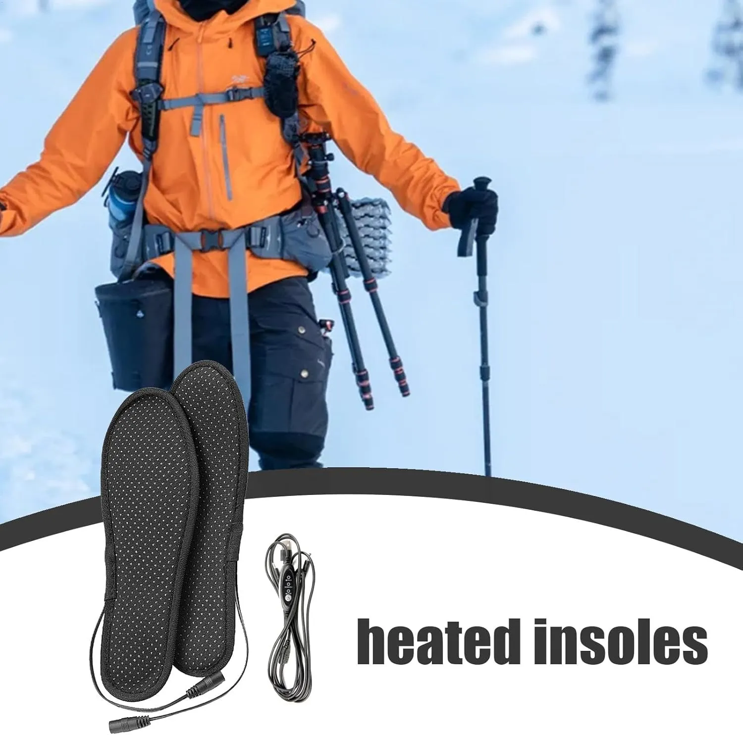USB Heated Insoles, Rechargeable Electric Foot Warmers, Soft Plush Washable Thermal Insoles for Outdoor Hiking, Skiing, Camping (Comfortable & Adjustable Size)