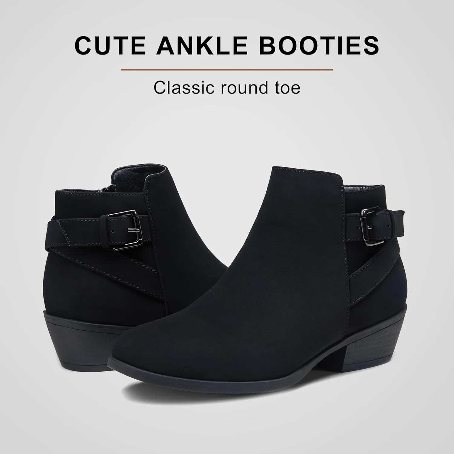 Vepose Women's Short Ankle Boots Low Heel, Western Cutout Perforated Booties