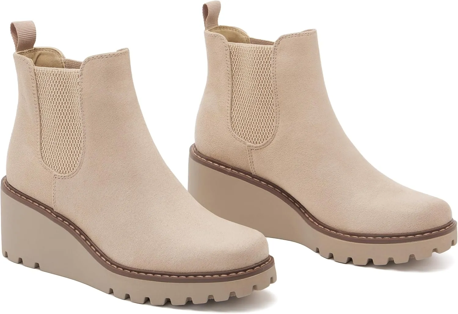 vodvob Women's Ankle Boots Wedge Heel Booties Elastic Chelsea Platform Slip On Lug Sole Wedge Boots