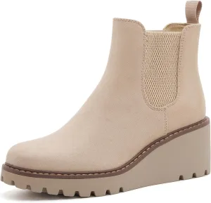 vodvob Women's Ankle Boots Wedge Heel Booties Elastic Chelsea Platform Slip On Lug Sole Wedge Boots