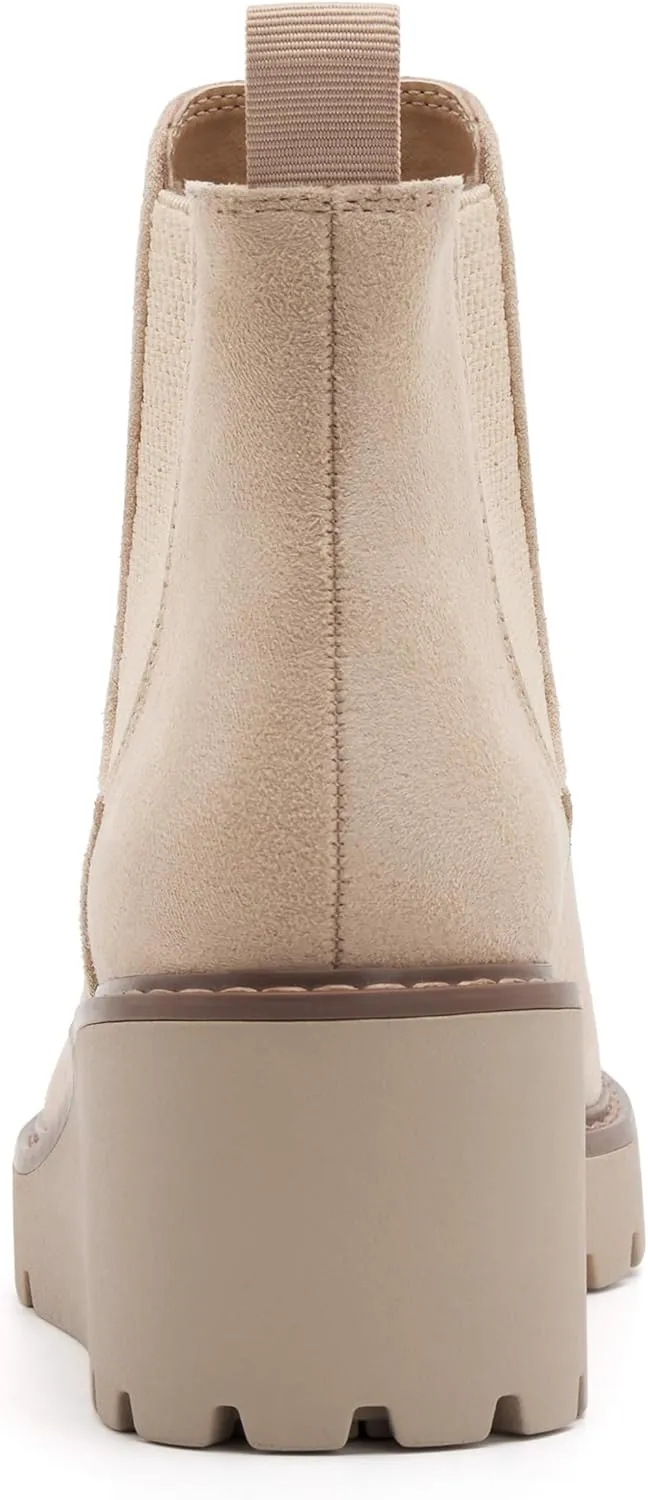 vodvob Women's Ankle Boots Wedge Heel Booties Elastic Chelsea Platform Slip On Lug Sole Wedge Boots