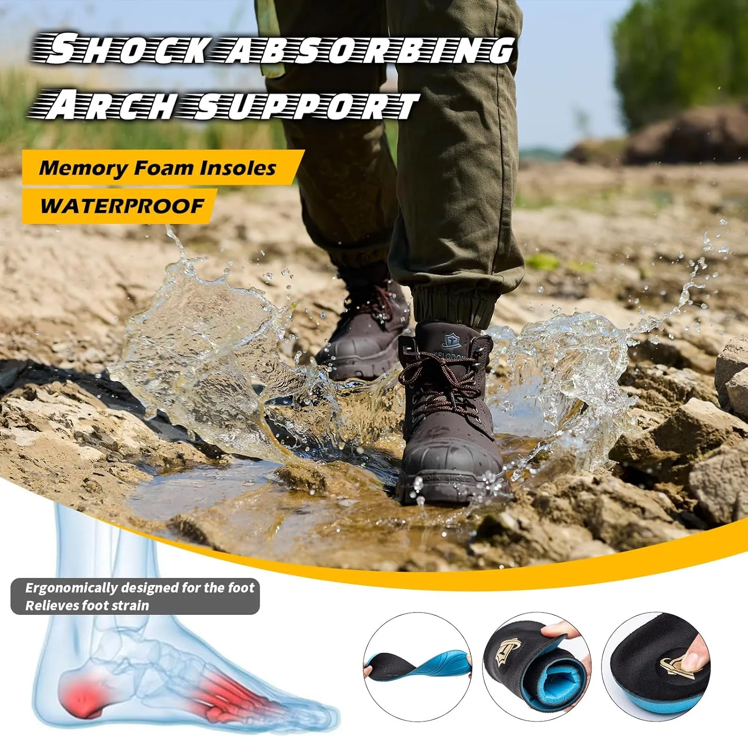 Waterproof Steel Toe Boots For Men 6 Inch Leather Steel Toe Shoes Non Slip Resistant Safety Work Boots Indestructible Lightweight Construction Boot With Composite Toe