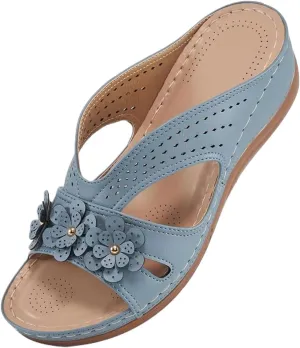 Wedge Sandals for Women Slip On Dressy Summer Comfortable Slides Sandals Orthopedic Open Toe Arch Support Slippers Lightweight Hollow Out Mules Walking Vacation Shoes