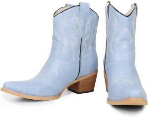 Western Cowgirl Ankle Boot for Women with Embroidered Comfort Fashion Short Boots Pointed Toe Cowgirl Short Booties Side Zipper