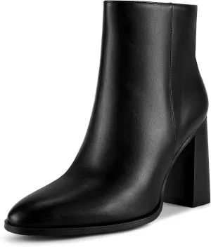 wetkiss Boots for Women Chunky Heel Ankle Booties with Pointed Toe Side Zipper