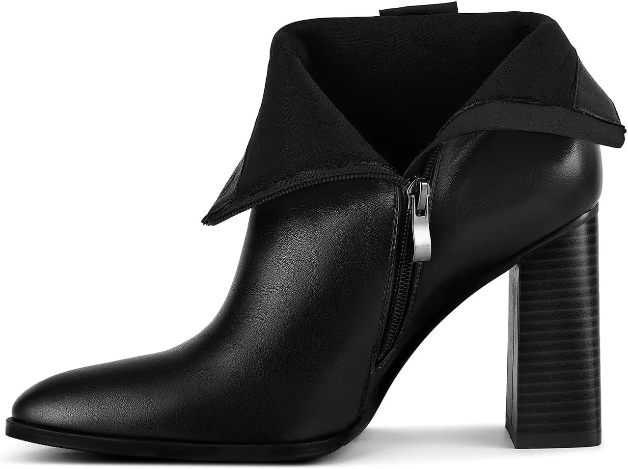 wetkiss Boots for Women Chunky Heel Ankle Booties with Pointed Toe Side Zipper