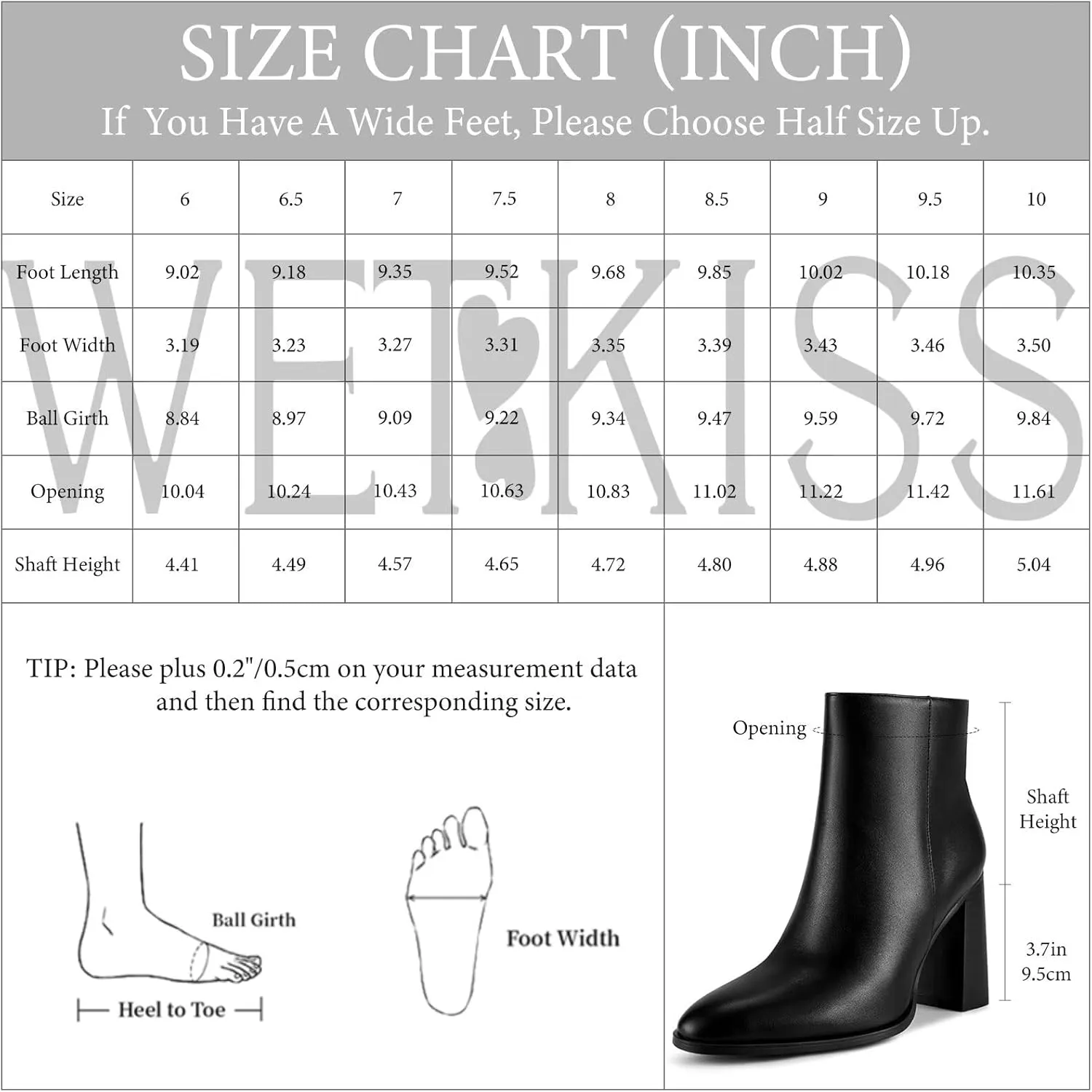 wetkiss Boots for Women Chunky Heel Ankle Booties with Pointed Toe Side Zipper