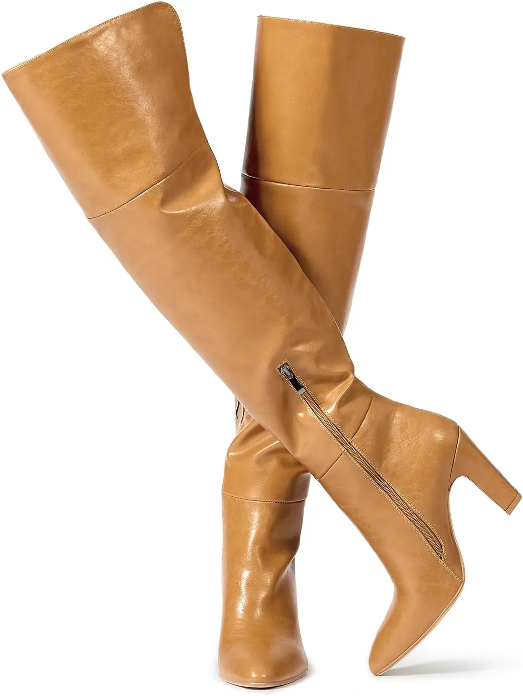 wetkiss Thigh High Boots for Women, Over the Knee Boots with Chunky Heel, Side Zipper, Wide Calf Design, Stylish and Comfy