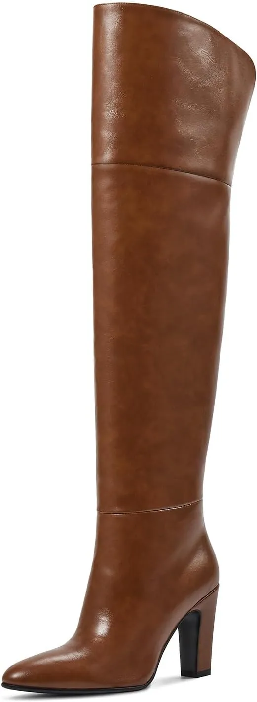 wetkiss Thigh High Boots for Women, Over the Knee Boots with Chunky Heel, Side Zipper, Wide Calf Design, Stylish and Comfy
