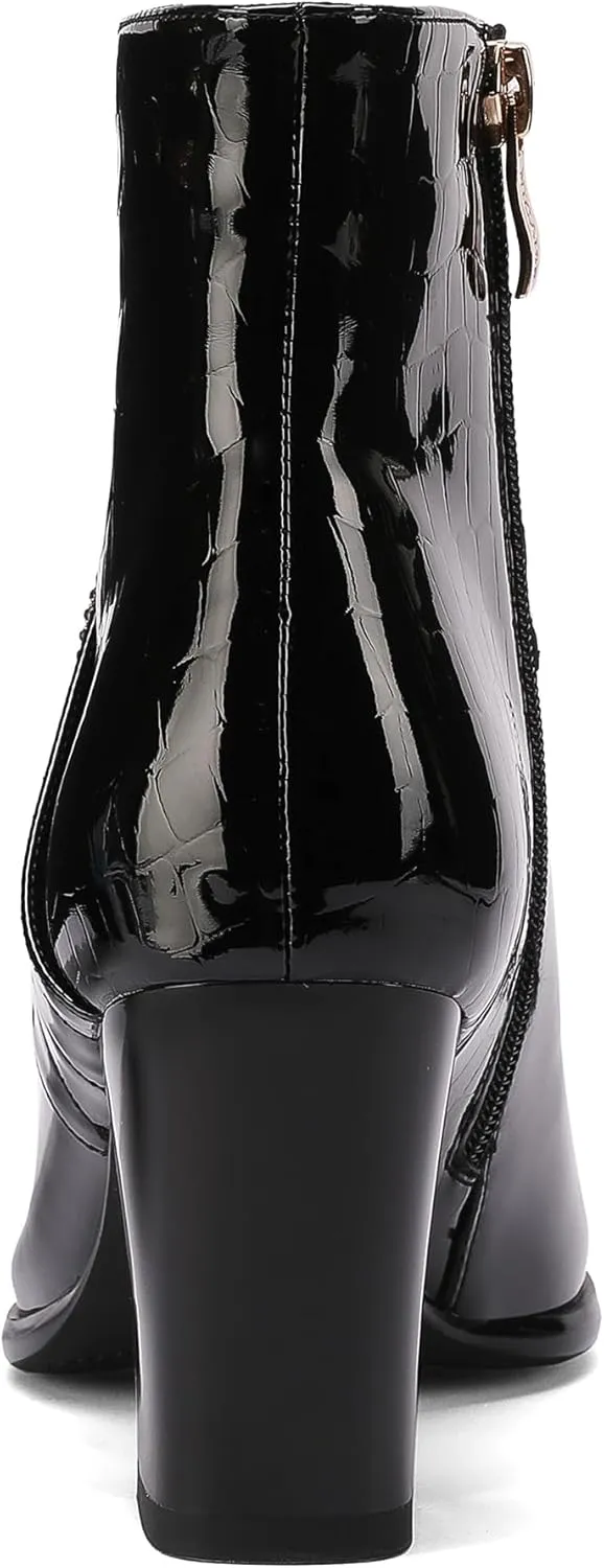 Winter Boots for Women 2025 High Heel Waterproof Shoes Extra Wide Calf Cowboy Rain Snow Chelsea Mid Short Cowgirl Western Chunky Slip On Comfortable Dress Fashion Booties