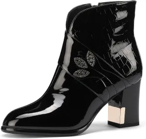 Winter Boots for Women 2025 High Heel Waterproof Shoes Extra Wide Calf Cowboy Rain Snow Chelsea Mid Short Cowgirl Western Chunky Slip On Comfortable Dress Fashion Booties