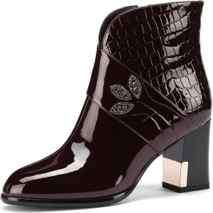 Winter Boots for Women 2025 High Heel Waterproof Shoes Extra Wide Calf Cowboy Rain Snow Chelsea Mid Short Cowgirl Western Chunky Slip On Comfortable Dress Fashion Booties