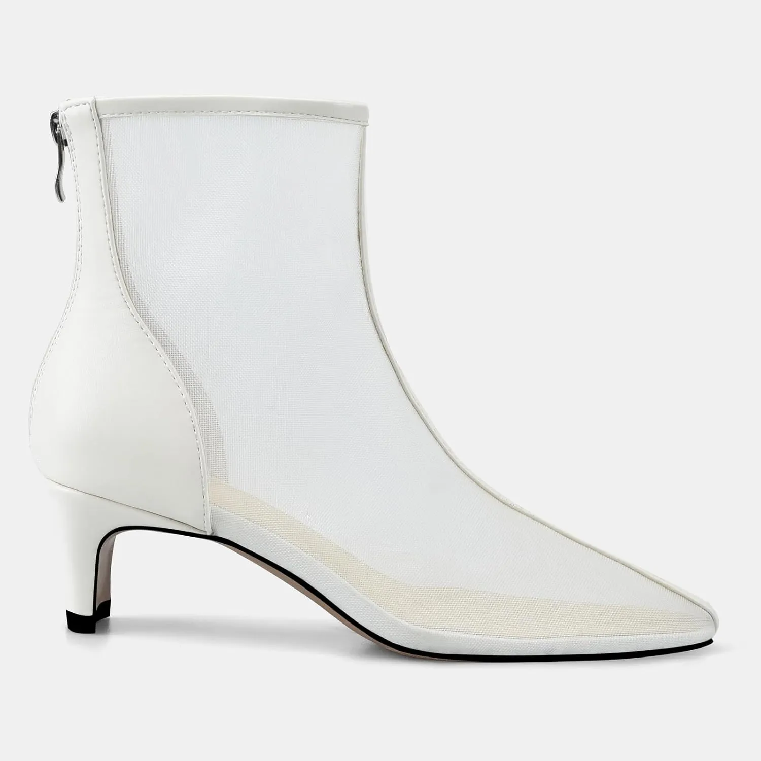 Women Mesh Booties Kitten Heel Ankle Boots Sexy Pointy Toe Fashion Dress Short Boots with Zips
