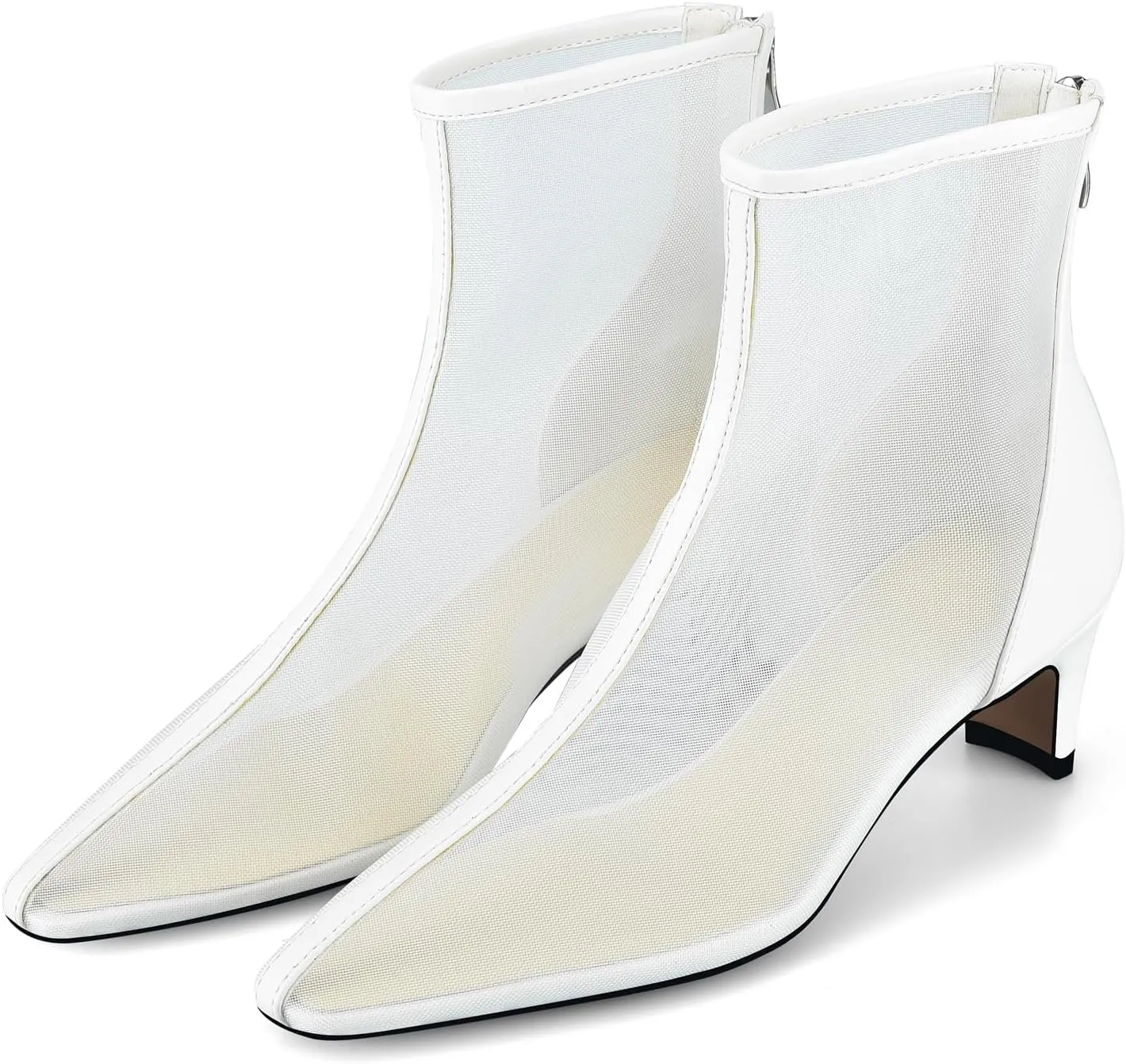 Women Mesh Booties Kitten Heel Ankle Boots Sexy Pointy Toe Fashion Dress Short Boots with Zips