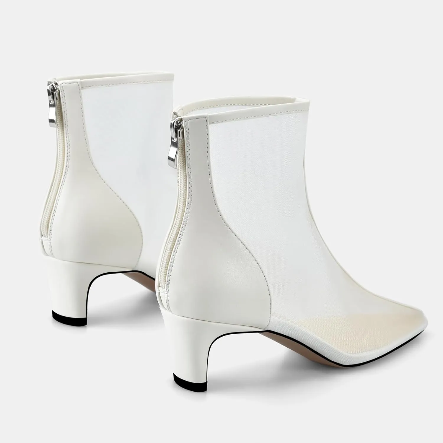 Women Mesh Booties Kitten Heel Ankle Boots Sexy Pointy Toe Fashion Dress Short Boots with Zips