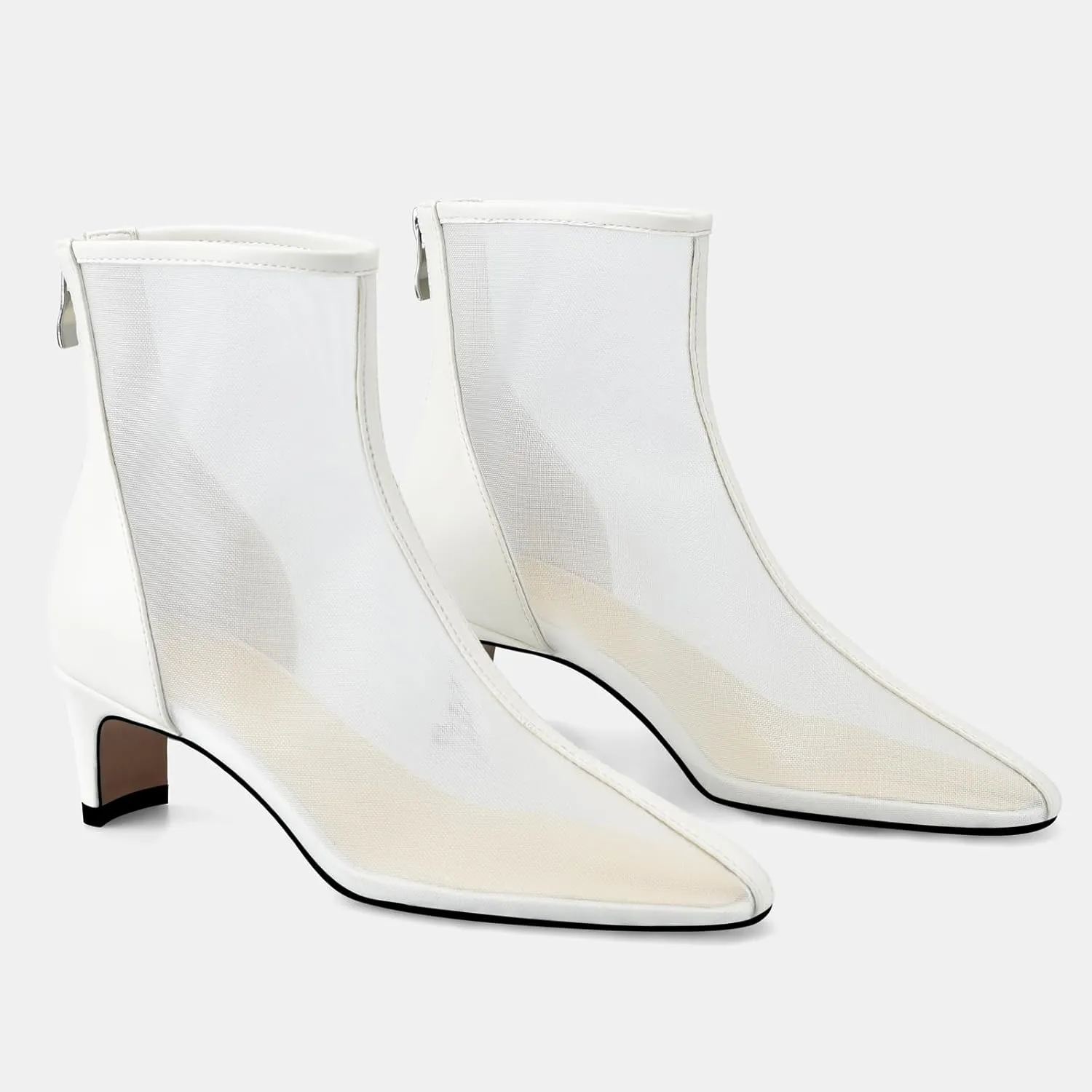 Women Mesh Booties Kitten Heel Ankle Boots Sexy Pointy Toe Fashion Dress Short Boots with Zips