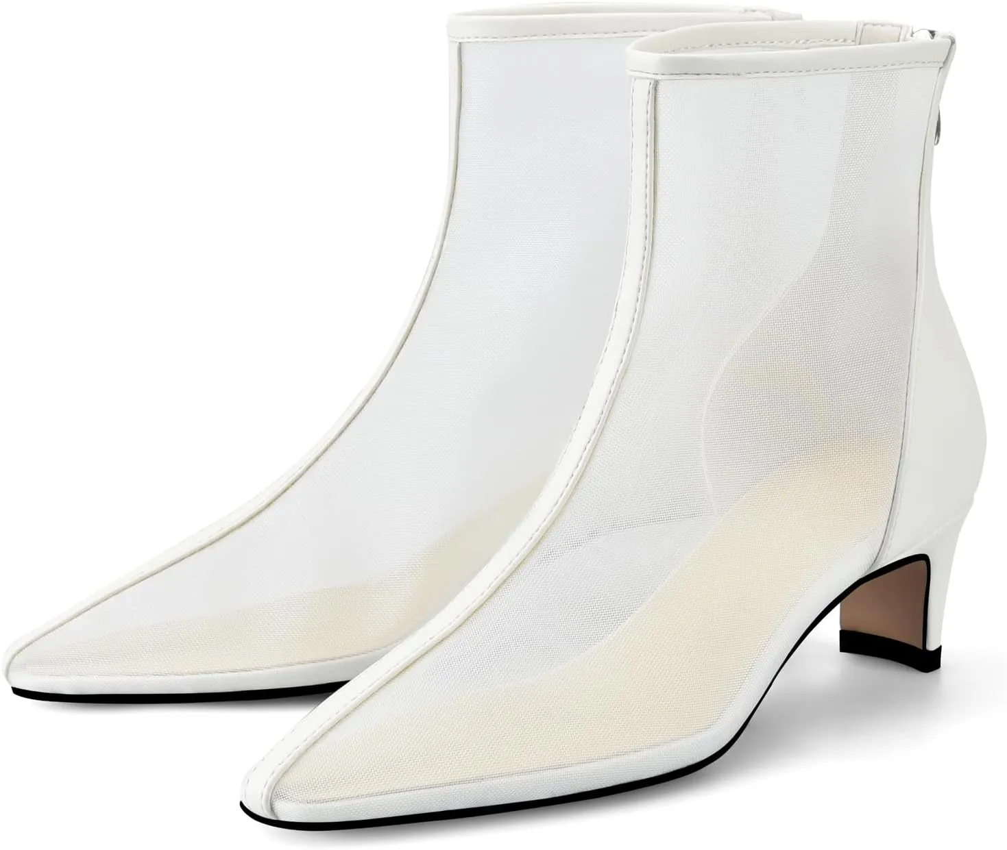 Women Mesh Booties Kitten Heel Ankle Boots Sexy Pointy Toe Fashion Dress Short Boots with Zips