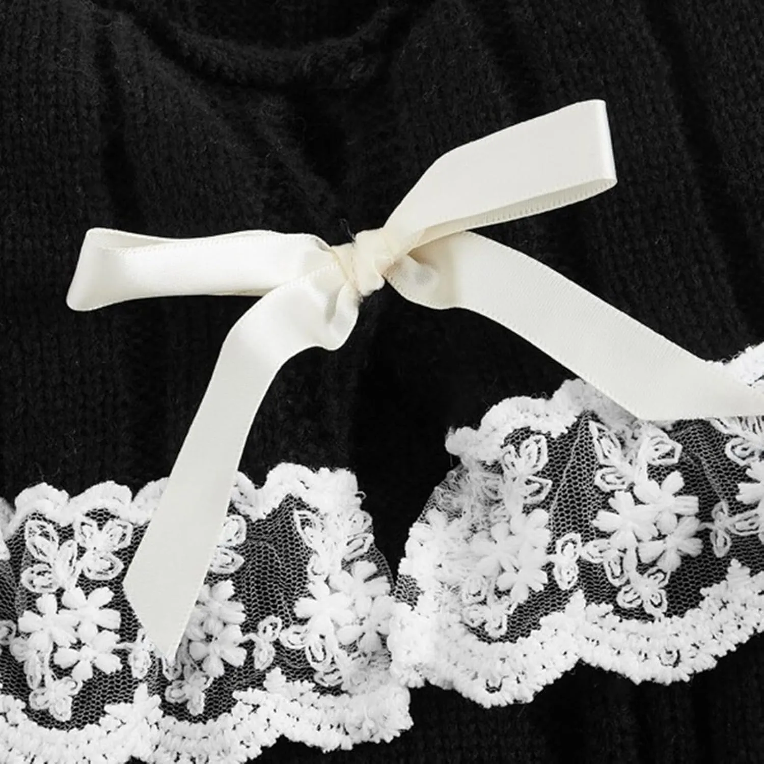 Women Off Shoulder Top Y2K Long Sleeve Lace Trim Knit Shirt Fashion Cute Solid Pullover Sweater