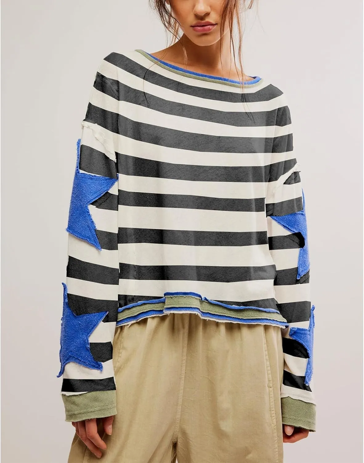 Women Oversized Graphic Sweatshirt Y2k Long Sleeve Vintage Crewneck Shirt Top Drop Shoulder Sweater Pullover