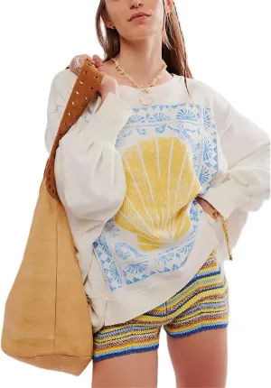 Women Oversized Graphic Sweatshirt Y2k Long Sleeve Vintage Crewneck Shirt Top Drop Shoulder Sweater Pullover