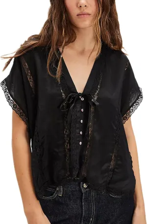 Women Y2k Sheer Lace Trim Button Up Tank Tops Cute Front Tie Up V Neck Going Out Blouse Shirts Vest Summer