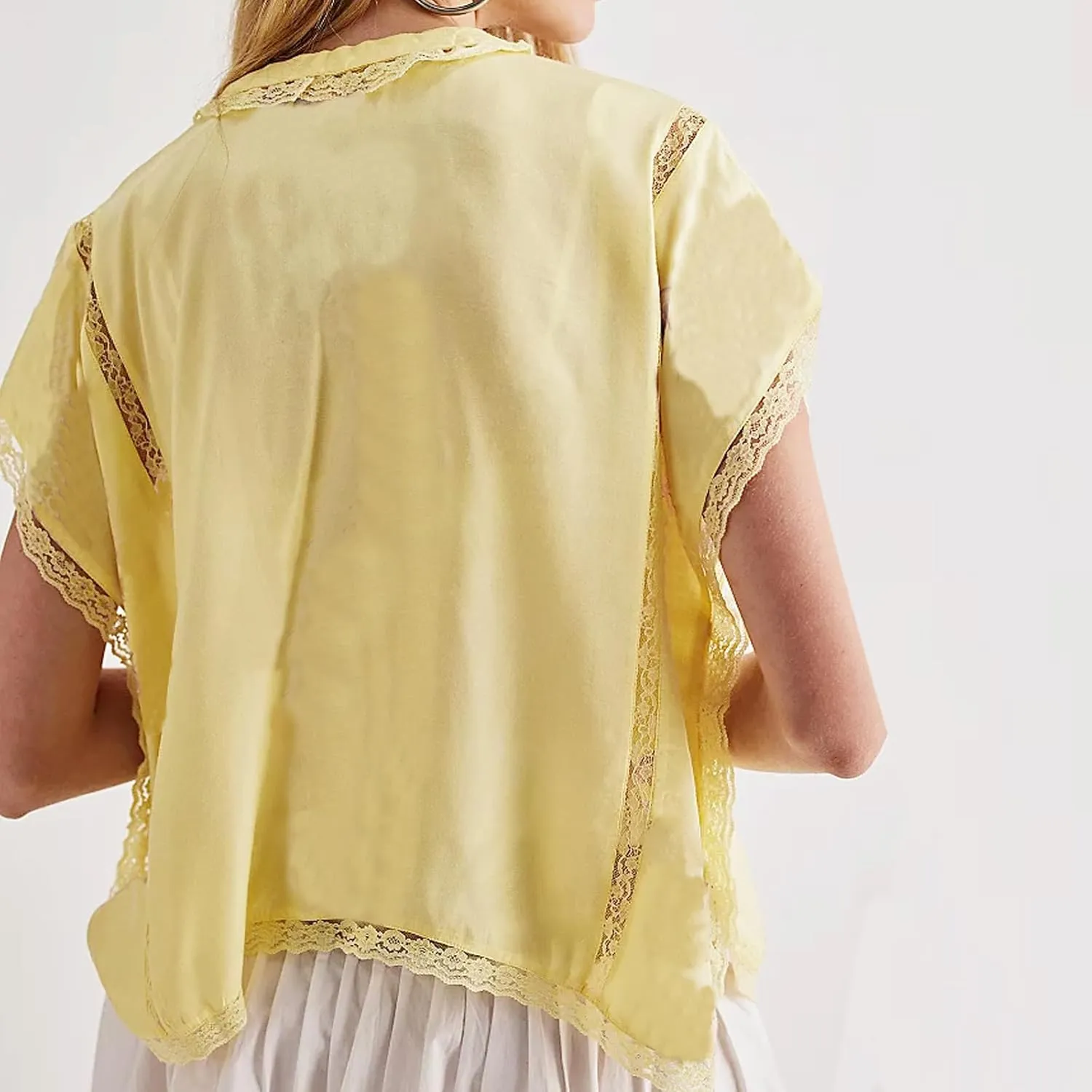 Women Y2k Sheer Lace Trim Button Up Tank Tops Cute Front Tie Up V Neck Going Out Blouse Shirts Vest Summer