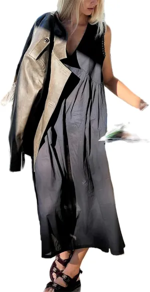Women Y2K Solid Flowy Long Dress Cottagecore Lace Trim V Neck Sleeveless Maxi Dress Smocked Summer Beach Sundresses