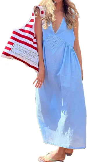 Women Y2K Solid Flowy Long Dress Cottagecore Lace Trim V Neck Sleeveless Maxi Dress Smocked Summer Beach Sundresses