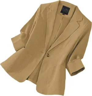 Women's 3/4 Sleeve Linen Blazer 2025 Summer Lightweight Fully-Lined Lapel Button Casual Work Jacket Pockets