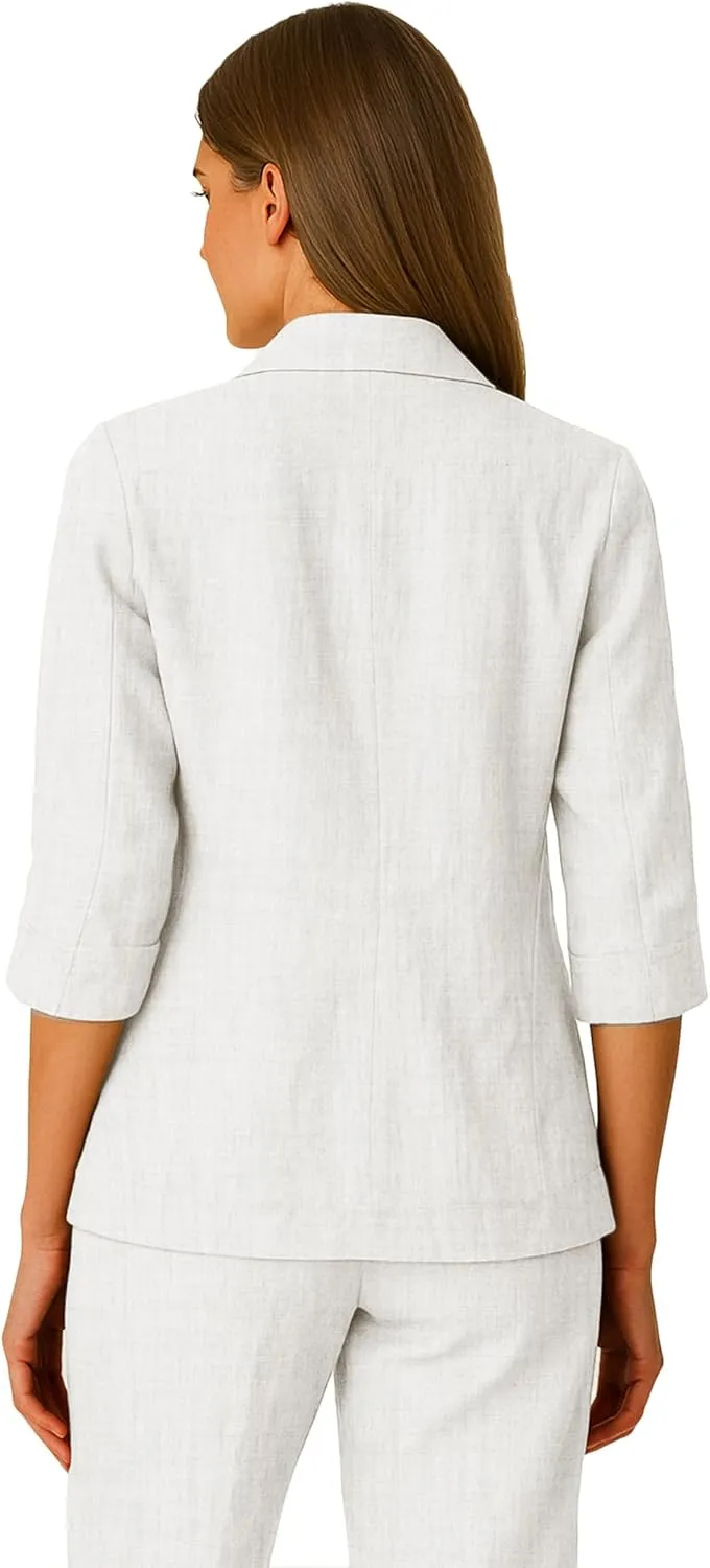 Women's 3/4 Sleeve Linen Blazer 2025 Summer Lightweight Fully-Lined Lapel Button Casual Work Jacket Pockets