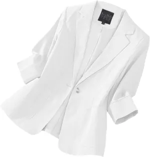 Women's 3/4 Sleeve Linen Blazer 2025 Summer Lightweight Fully-Lined Lapel Button Casual Work Jacket Pockets