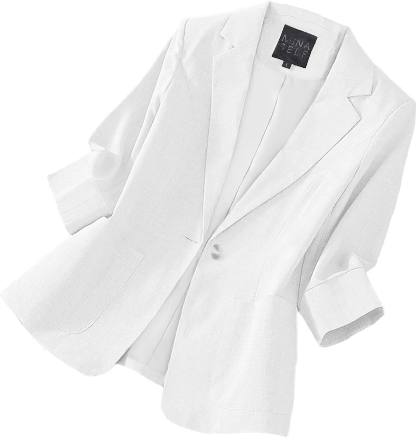 Women's 3/4 Sleeve Linen Blazer 2025 Summer Lightweight Fully-Lined Lapel Button Casual Work Jacket Pockets