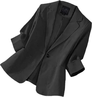 Women's 3/4 Sleeve Linen Blazer 2025 Summer Lightweight Fully-Lined Lapel Button Casual Work Jacket Pockets