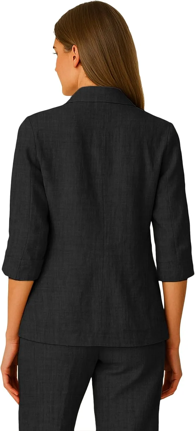 Women's 3/4 Sleeve Linen Blazer 2025 Summer Lightweight Fully-Lined Lapel Button Casual Work Jacket Pockets