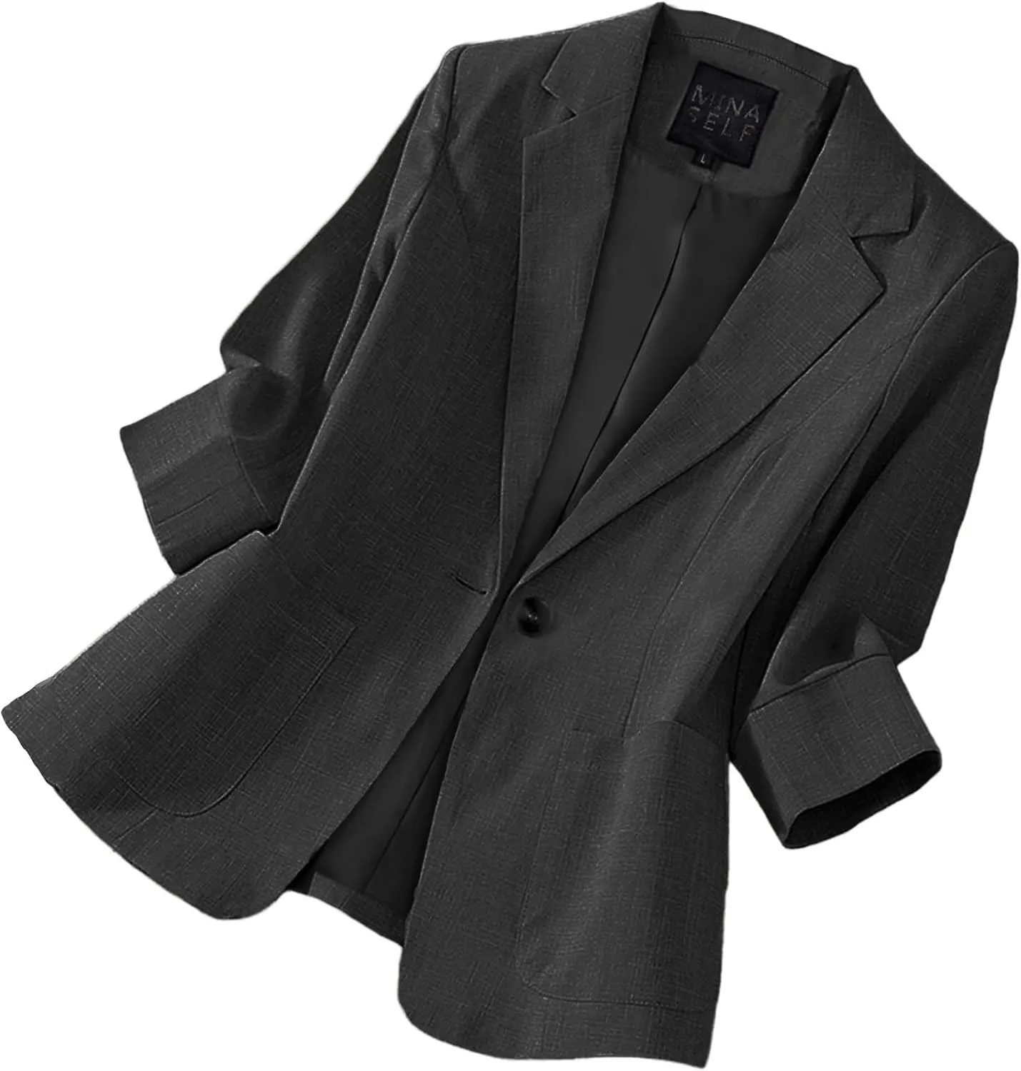 Women's 3/4 Sleeve Linen Blazer 2025 Summer Lightweight Fully-Lined Lapel Button Casual Work Jacket Pockets