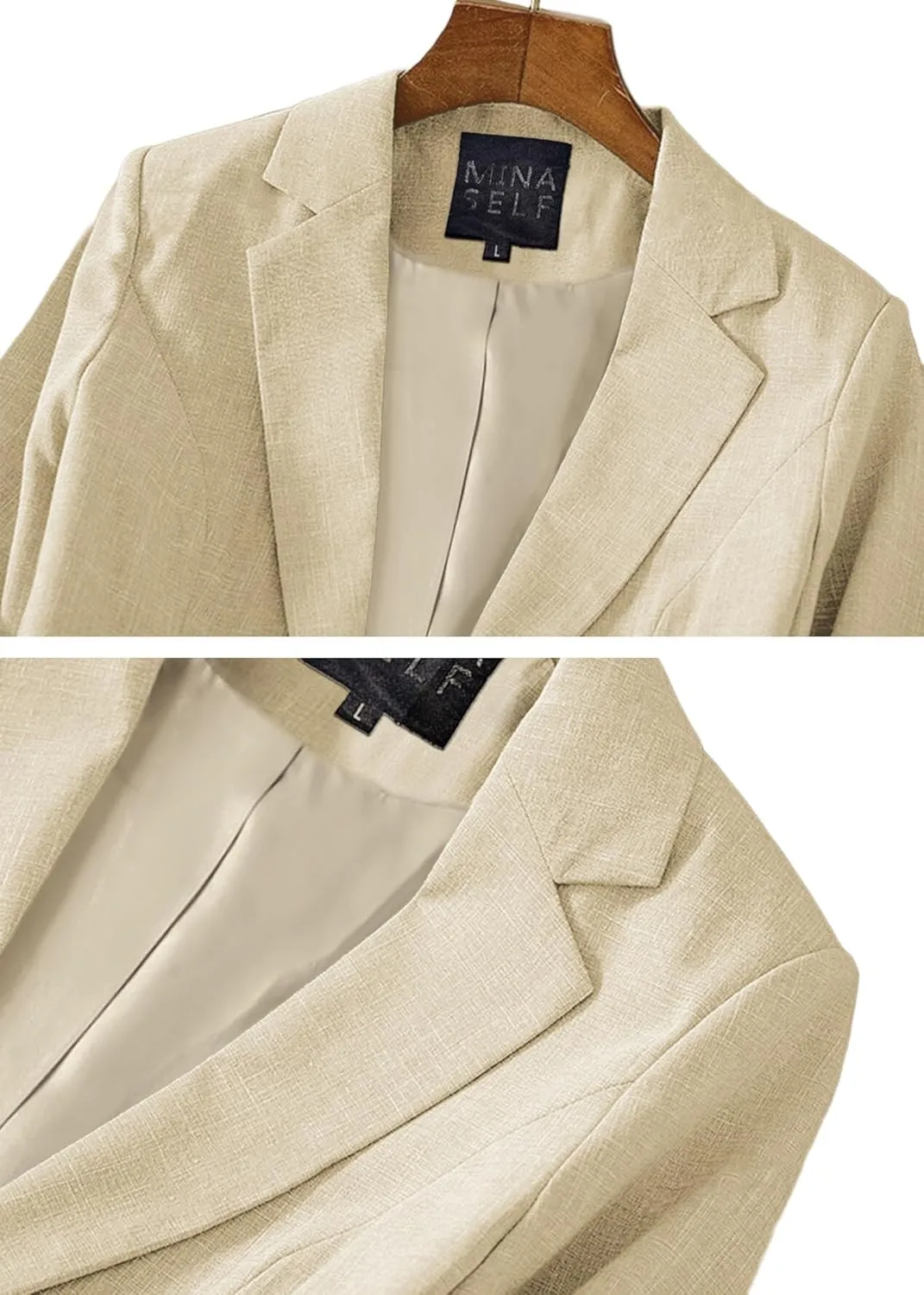 Women's 3/4 Sleeve Linen Blazer 2025 Summer Lightweight Fully-Lined Lapel Button Casual Work Jacket Pockets