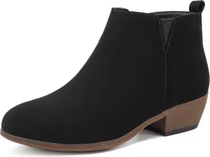 Womens Ankle Booties Low Heels Chunky Comfortable Leather Short Ankle Boots Round Toe With Side Zipper