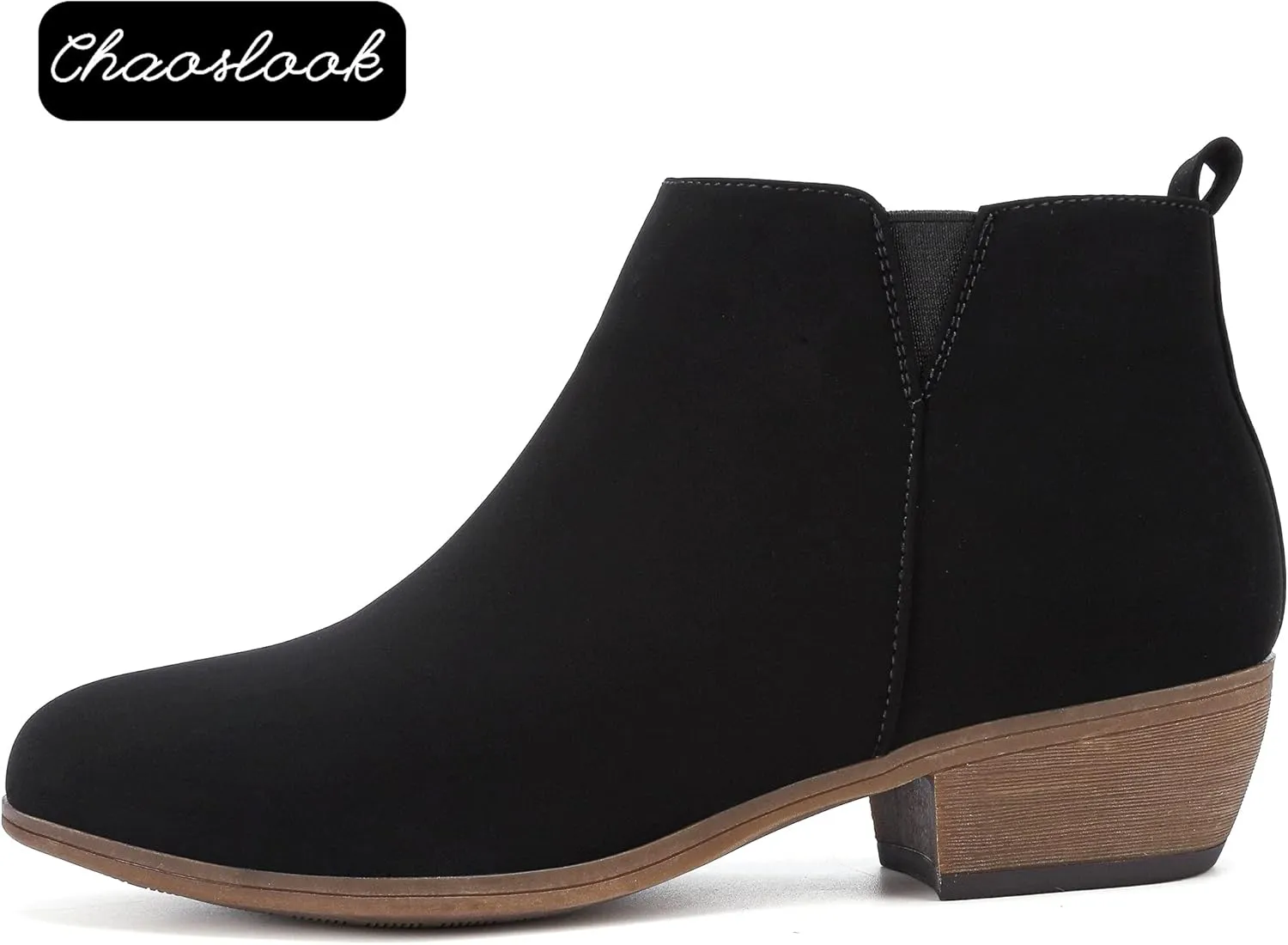 Womens Ankle Booties Low Heels Chunky Comfortable Leather Short Ankle Boots Round Toe With Side Zipper