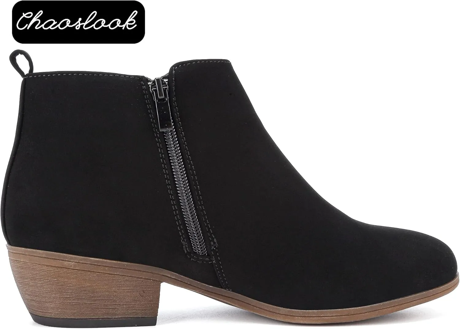 Womens Ankle Booties Low Heels Chunky Comfortable Leather Short Ankle Boots Round Toe With Side Zipper