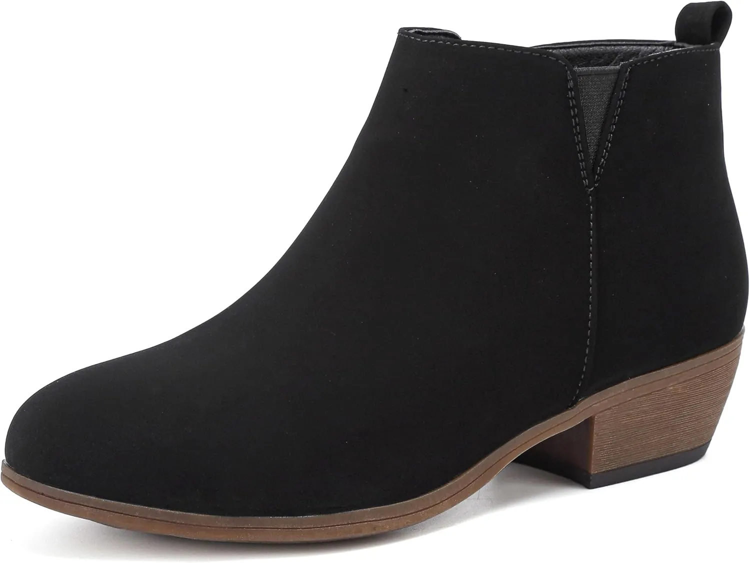 Womens Ankle Booties Low Heels Chunky Comfortable Leather Short Ankle Boots Round Toe With Side Zipper
