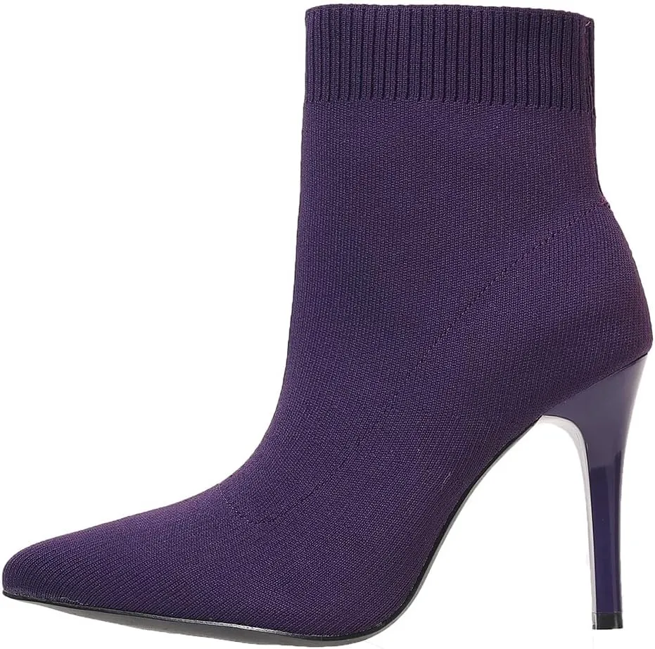 Women's Ankle Boots Stretch Elastic Knit Pointed Toe Stiletto Heel Breathable Fashion Sock Booties